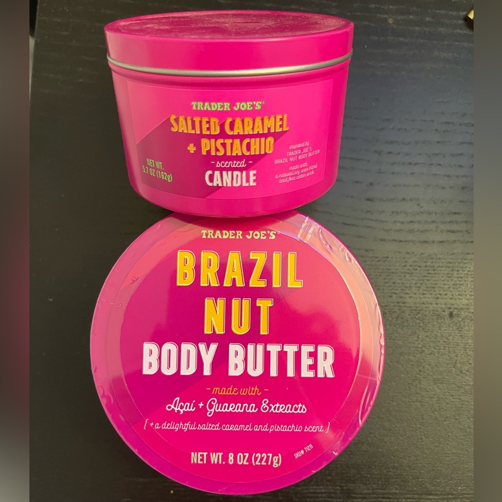 Trader Joe’s Brazil Nut Body Butter and Salted Caramel Pistachio Candle